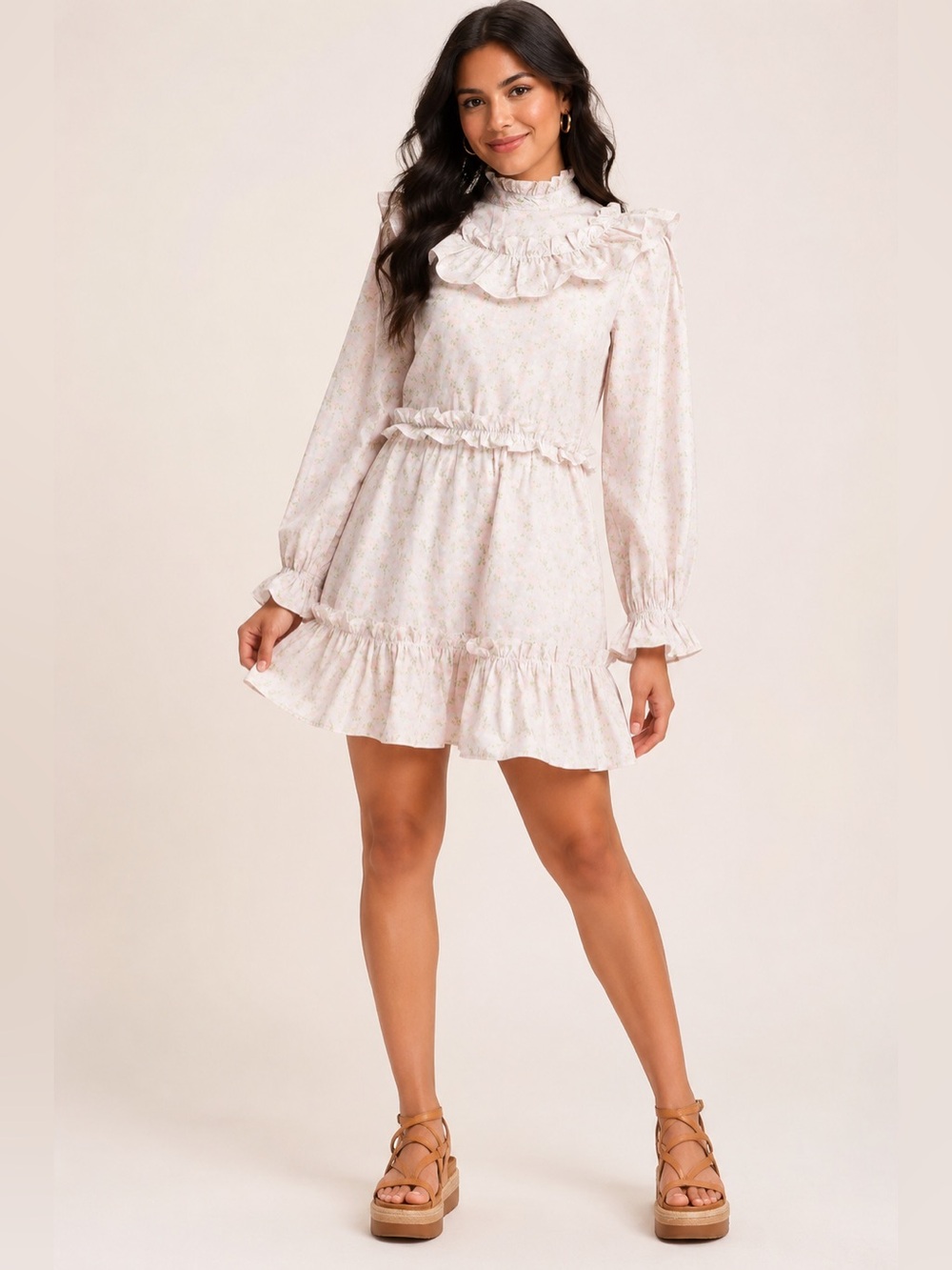 NWT GANNI Ruffled floral-print cotton mini dress In Cherry Blossom SZ 40 US 8/10